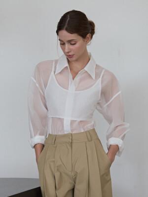 see-through nylon shirt-white