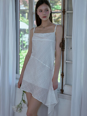 Drape Unbalance Mini Dress [White]