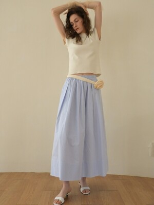 Pola Stripe Cotton Skirt [Sky Blue]
