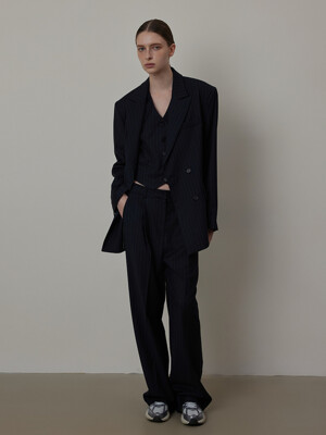 Striped Three Set-up Suit Two-tuck Wool Slacks_Pants