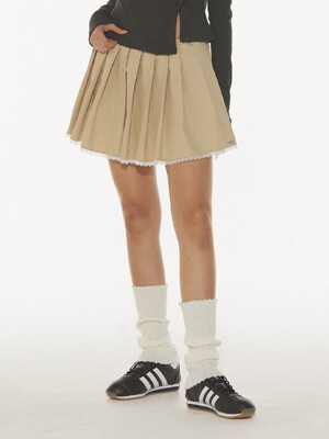 MARY PLEATS MINI SKIRT - BEIGE