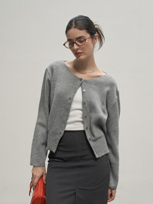 Cashmere Blend Wool Round Neck Cardigan Gray