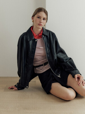 Collar leather blouson jacket