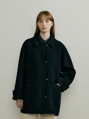 ALPACA BOUCLE HALF ZIPUP COAT - Navy