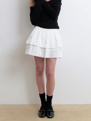 mesh layerd mini cancan skirt - off white