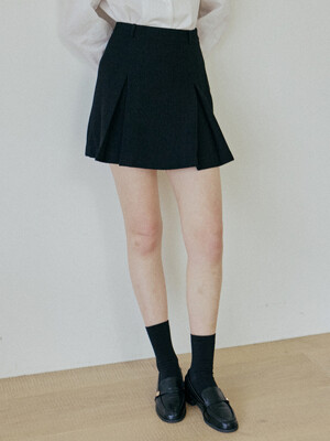 PLEATED TWEED SKIRT_BLACK