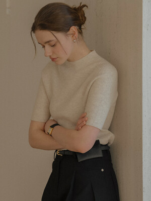 Rip cash blended v-neck knit_Oatmeal