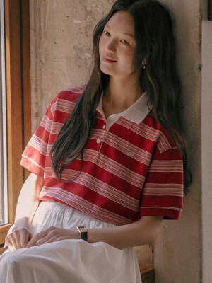 Collar stripe cotton t-shirt TISU01TS01_Red
