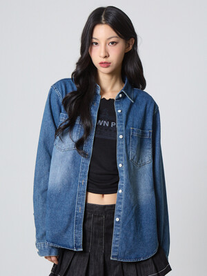 [리퍼브]웨스턴 워싱 데님 셔츠 미디엄 샌드 블루_Western Washed Denim Shirt Medium Sand Blue