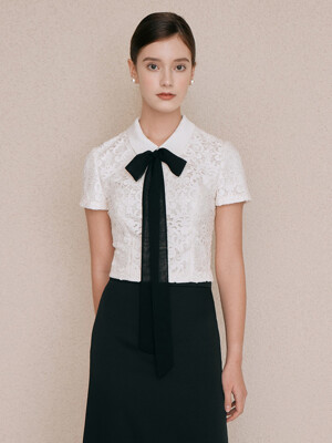 [BRIDAL]MARSHA Novah Lace short sleeve top (Ivory)