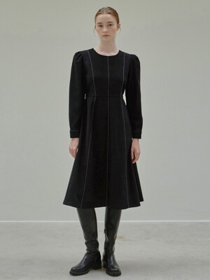 SHIRRING STITCH DRESS_BLACK