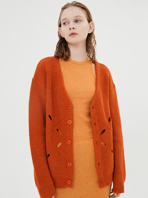 UNISEX, Argyle Hole Knit Cardigan / Orange
