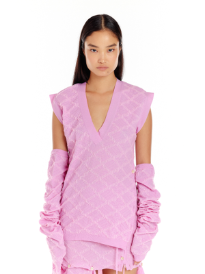 UIUI Logo Jacquard Oversized Knit Vest - Light Pink