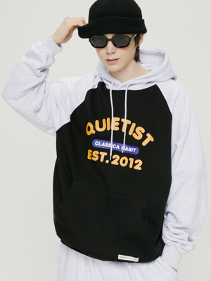 QT BLOCK RAGLAN HOODIE-BLACK