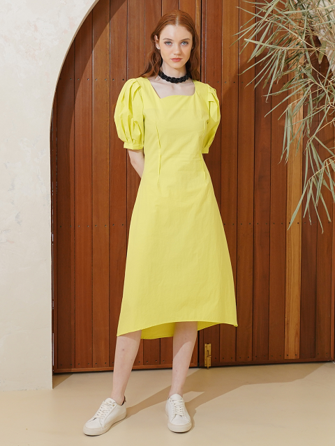 원피스 - 뮤즈바이로즈 (MUSE BY ROSE) - ?Organ puff-sleeve midi-dress(neon yellow)