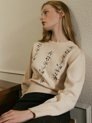 Parrot Embroider Wool Knit_Cream