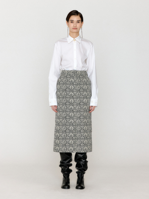 VOEMA Belted Midi Skirt - Black/Ivory