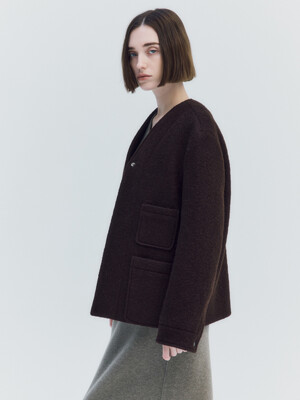 Collarless boucle outer (Brown)