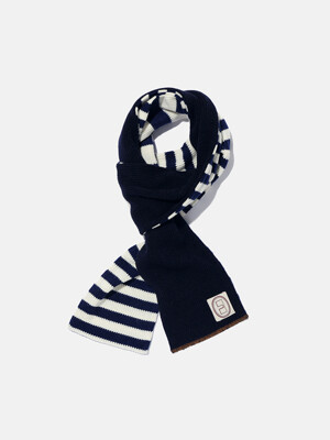 Striped knit muffler / Navy ivory