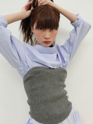 [단독]Cable Line Knit Bustier_Charcoal