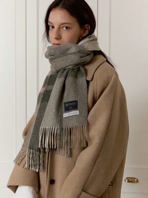 cashmere wool blended muffler - gray check