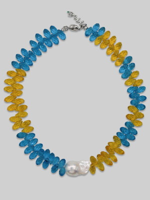 Blue and Yellow Bead Pearl Necklace