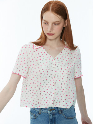 Flower v-neck blouse 002 White