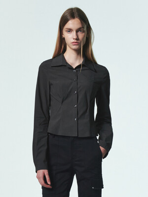 PINTUCK DETAIL FITTED SHIRT [CHARCOAL]