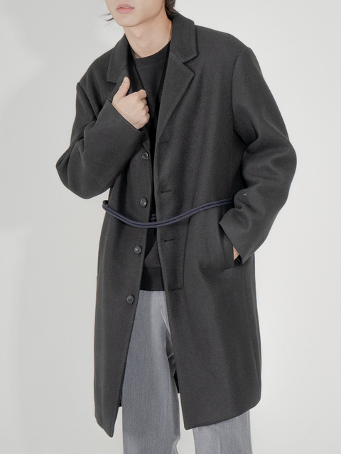 아우터 - 오드닷 (ODD DOT) - 23FW ODD String Wool Single Coat [BLACK]