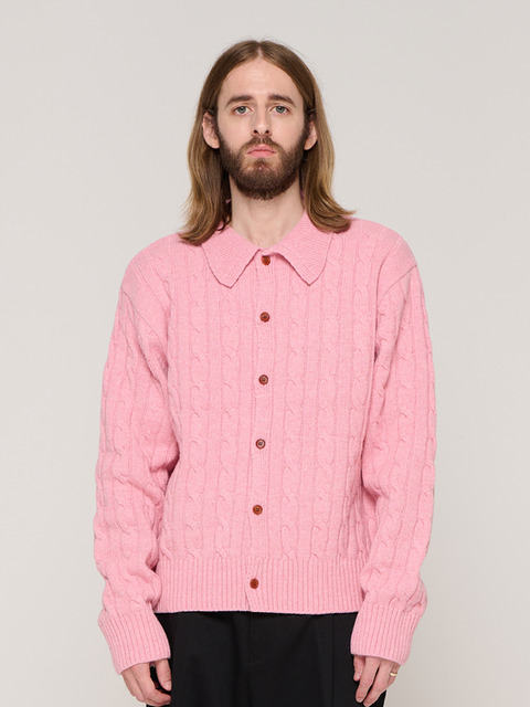 니트 - 카고브로스 (CARGOBROS) - CABLE KNIT CARDIGAN (PINK)