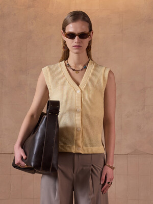 V-neck summer knit sleeveless vest cardigan Yellow