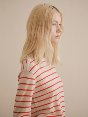 [Victoria] Wool Boatneck Stripe Pullover  Red (WE4351C436)