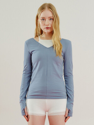 BASIC RECYCLE V-NECK TOP - SKY BLUE