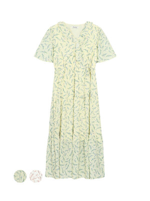 chiffon pattern short-sleeved long dress- U1F22WOP100