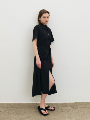 Cape layered long dress - Black