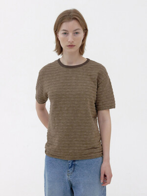 [Women] Slub Stripe Knit T-Shirt (Khaki)