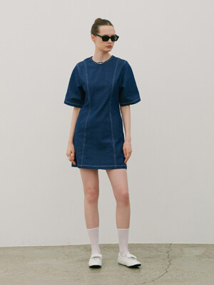 Stitch Denim Mini Dress Blue denim