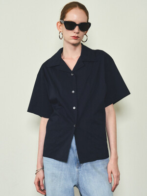 Western Side cut Flare Blouse_CTT330(Navy)