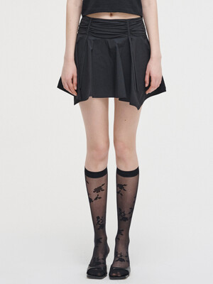 Strap Shirring Mini Skirt, Black