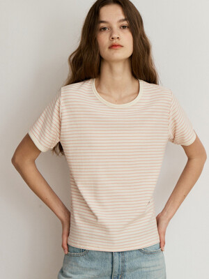 HALF STRIPE T-SHIRT_LIGHT PINK