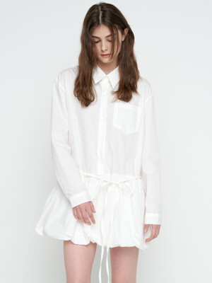 BALLOON LONG-SLEEVED SHIRT DRESS / WHITE