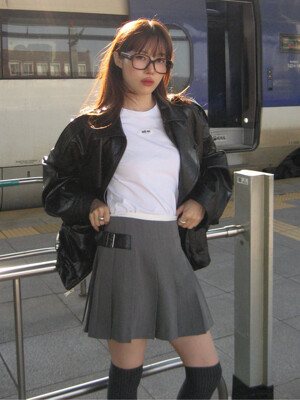 CADETTE Short Pleats Skirt_Gray