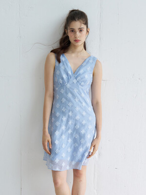 SLEEVELESS V-NECK JACQUARD MINI ONEPIECE_BLUE