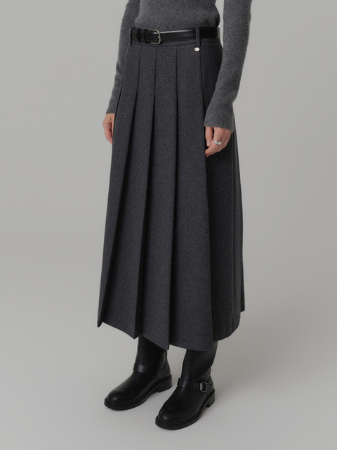 룩캐스트 나틸다 울 플리츠 롱 스커트_차콜 / NATILDA WOOL PLEATS LONG SKIRT_CHARCOAL