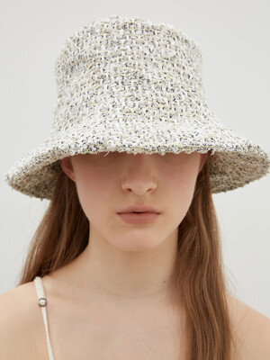 LONG WAVY LAMPSHADE HAT_TWEED GREY