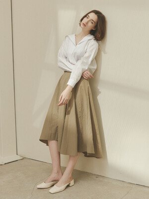 FLARED IRREGULAR LONG SKIRT [KHAKI]