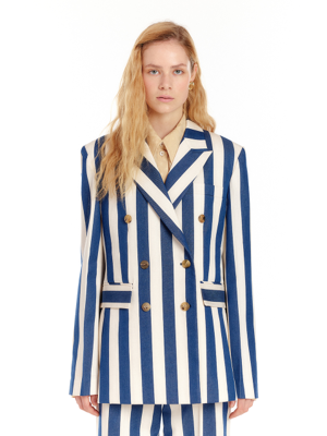 UPTOWN Double-Breasted Blazer - Ivory/Navy Stripe