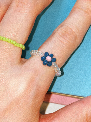 Blue Glass Flower Beads Ring 비즈반지