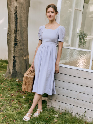 BACKLESS PUFF-SLEEVE DRESS [Lavender]