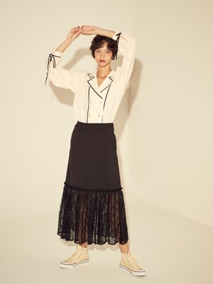 LACE PLEATS SKIRT - BLACK